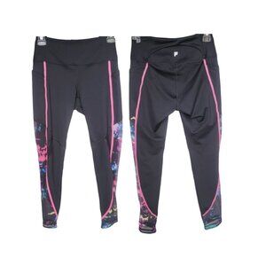 NEW Sz S Fila Sport Black Athletic sport Leggings Pink Purple Mesh Trim Pockets